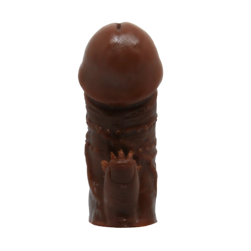Chocolate Cock Sleeve w/Spiked Thumb Clit Stim